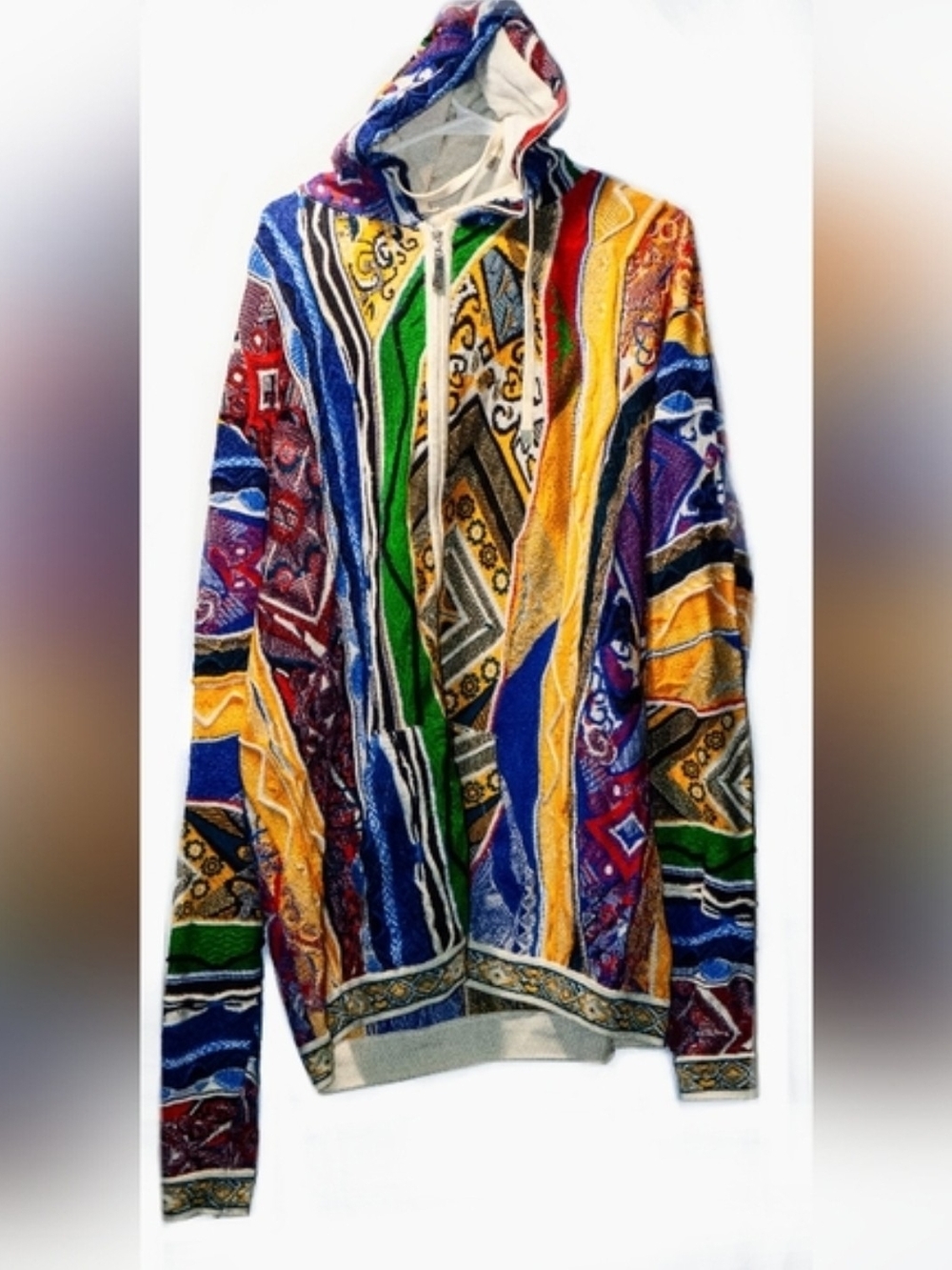 COOGI Multicolor Zip-Up Hooded Sweater with Bold Pattern